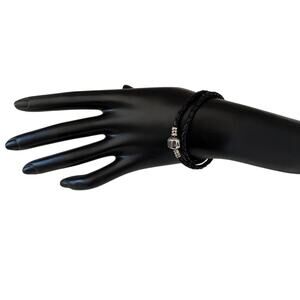 Pandora Moments Double Black  Leather and Silver Bracelet, 6 1/2"
